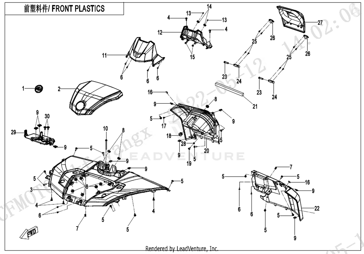 CFORCE 625 TOURING 2023 Front Plastics 1 exploded diagram