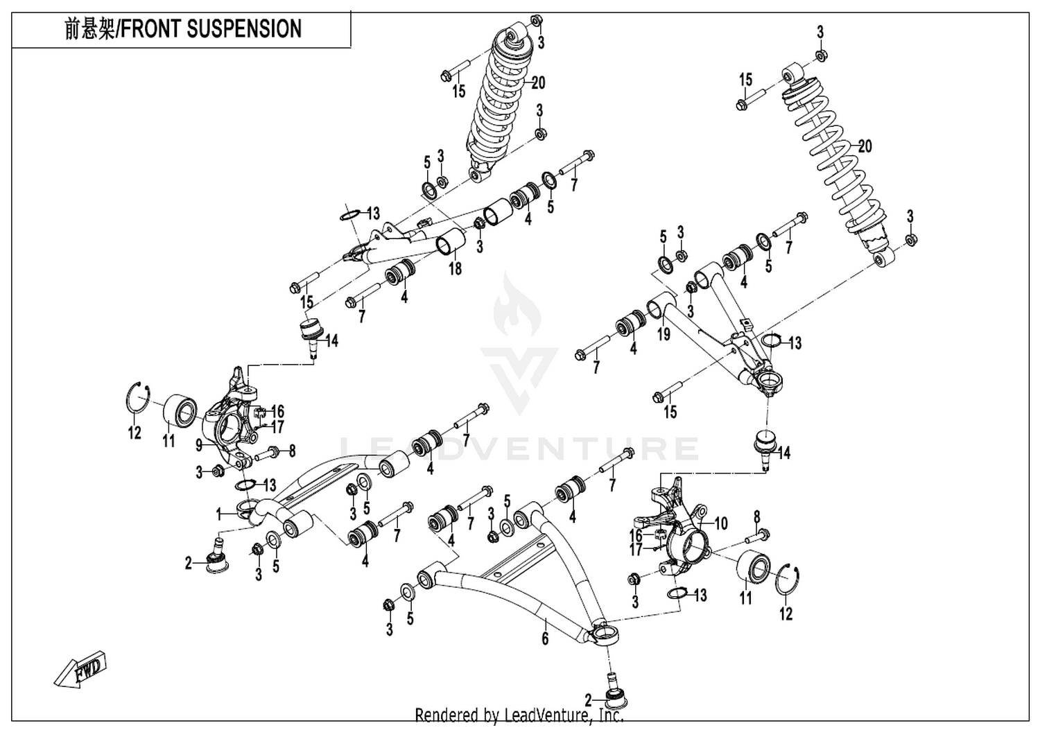 CFORCE 450 BASIC 2026 Front Suspension exploded diagram