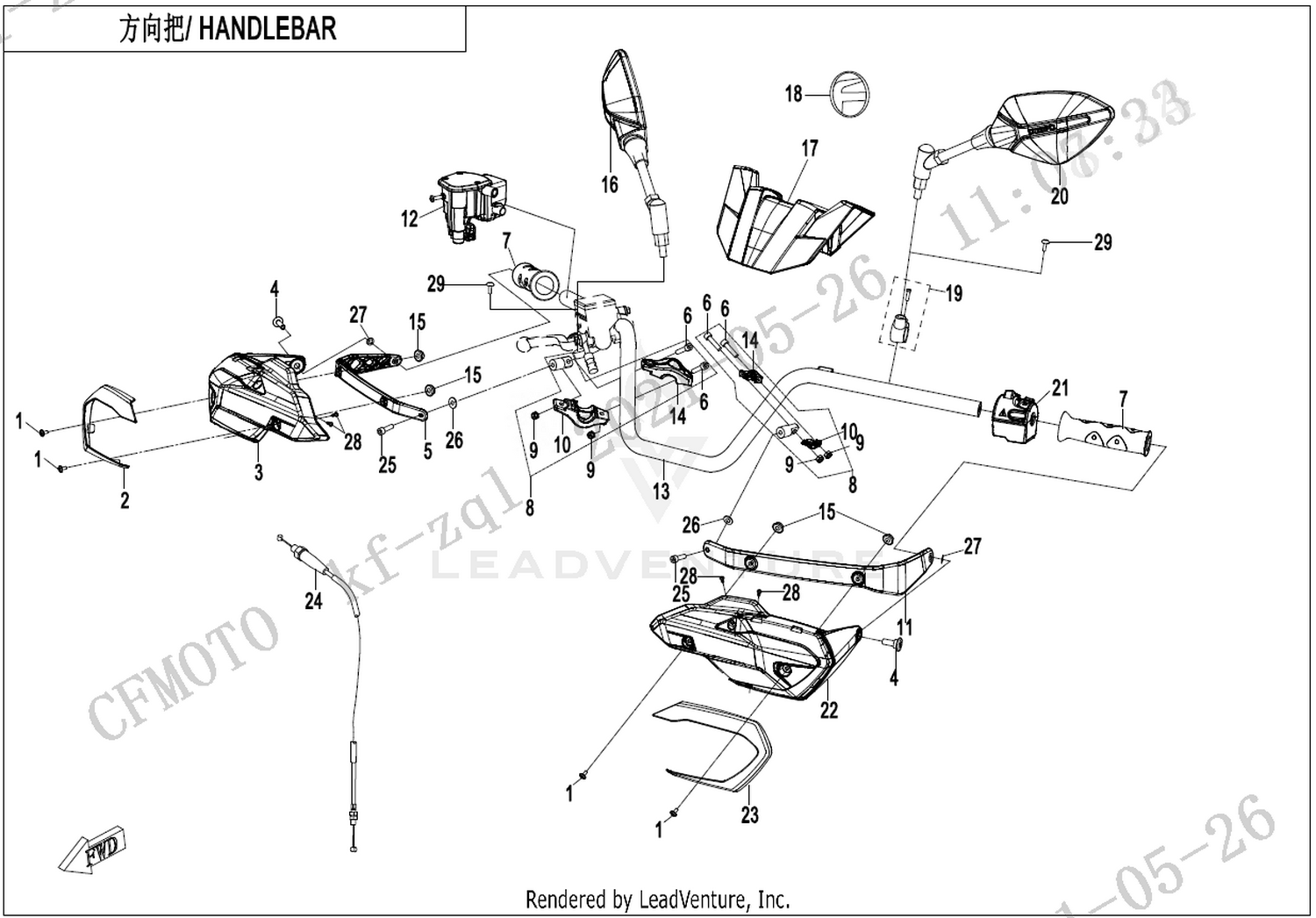 CFORCE 625 TOURING 2022 Handlebar exploded diagram
