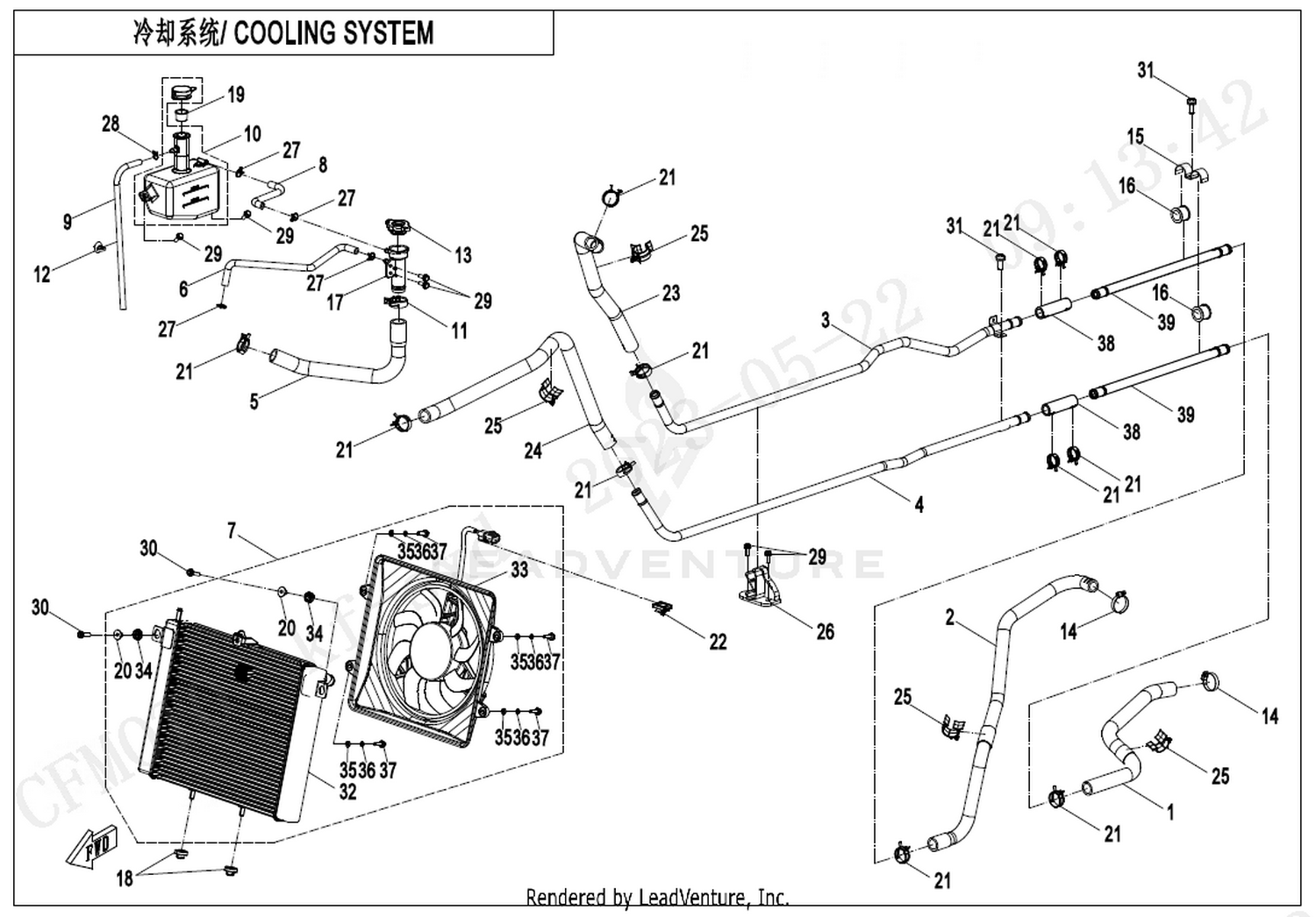 ZFORCE 950 SPORT 4 2024 Cooling System exploded diagram