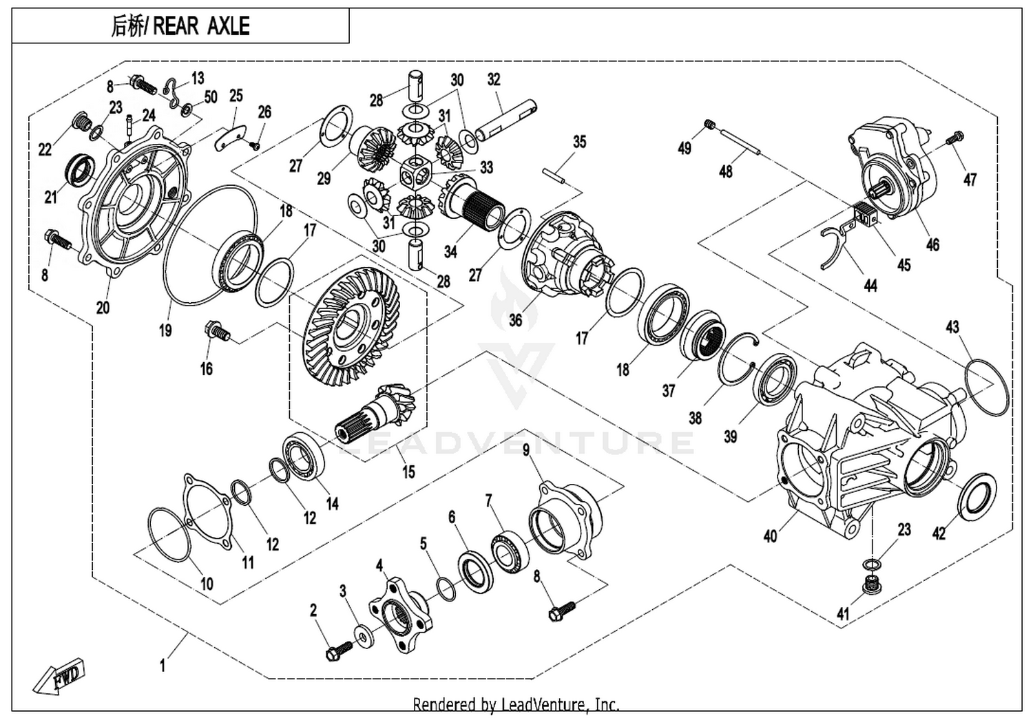CFORCE 520. Rear Axle(With Differential) exploded diagram