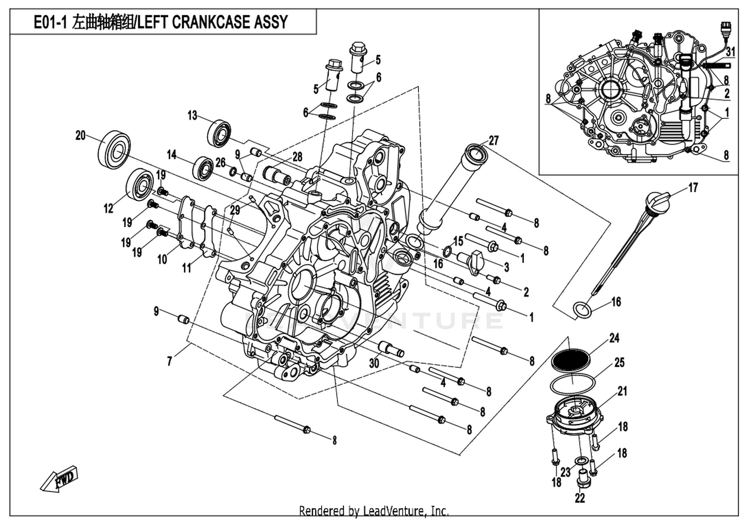 UFORCE 550 2018 Left Crankcase Assy exploded diagram