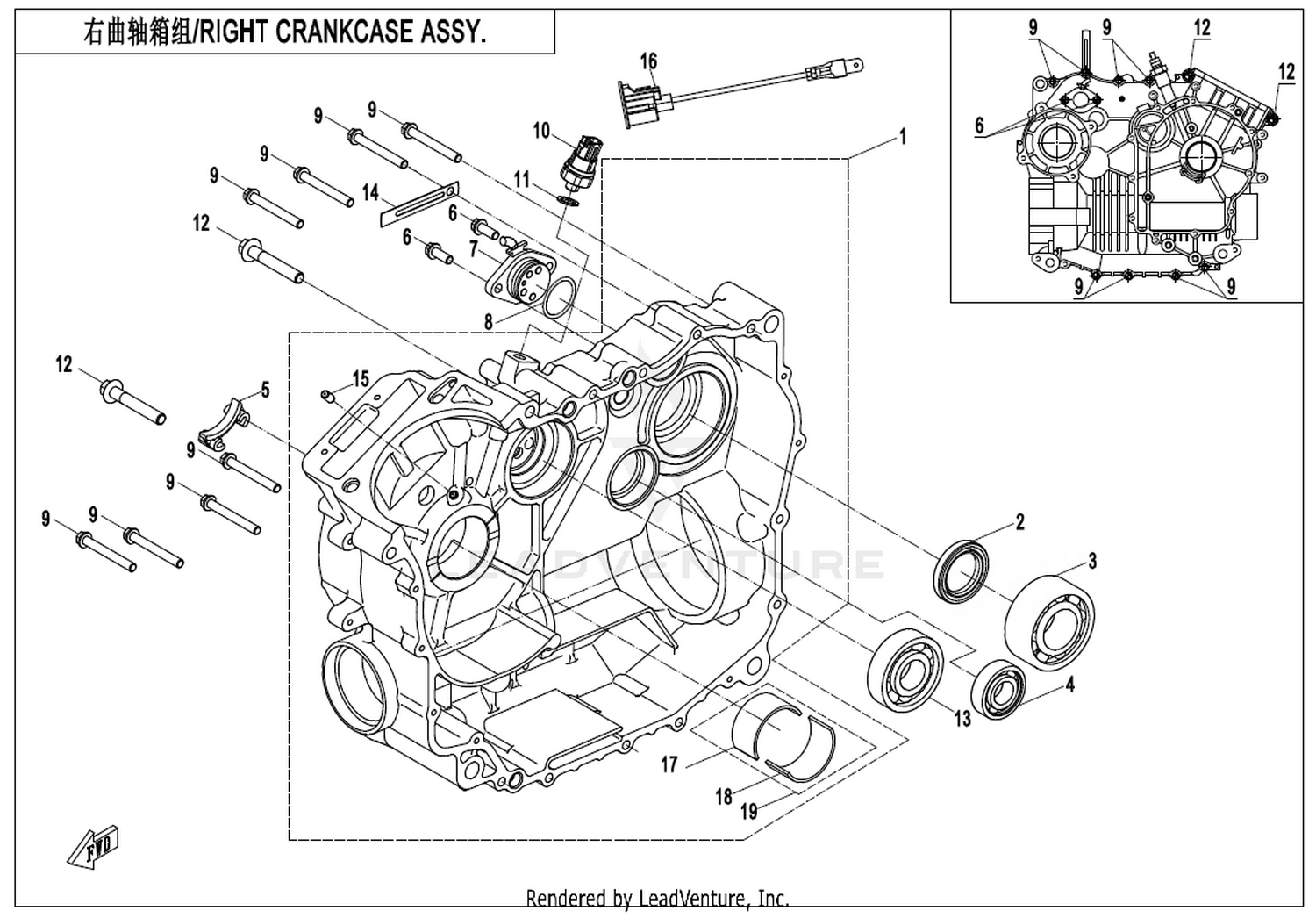 ZFORCE 550 2019 Right Crankcase Assy 1 exploded diagram