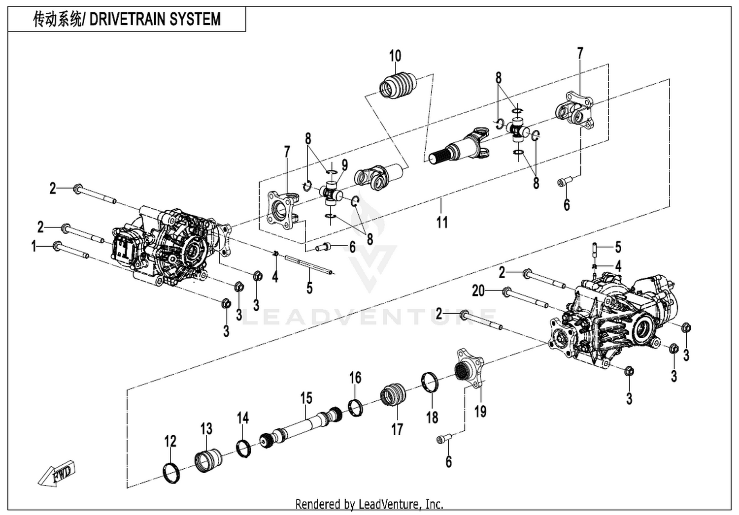 CFORCE 520. Drivetrain System exploded diagram