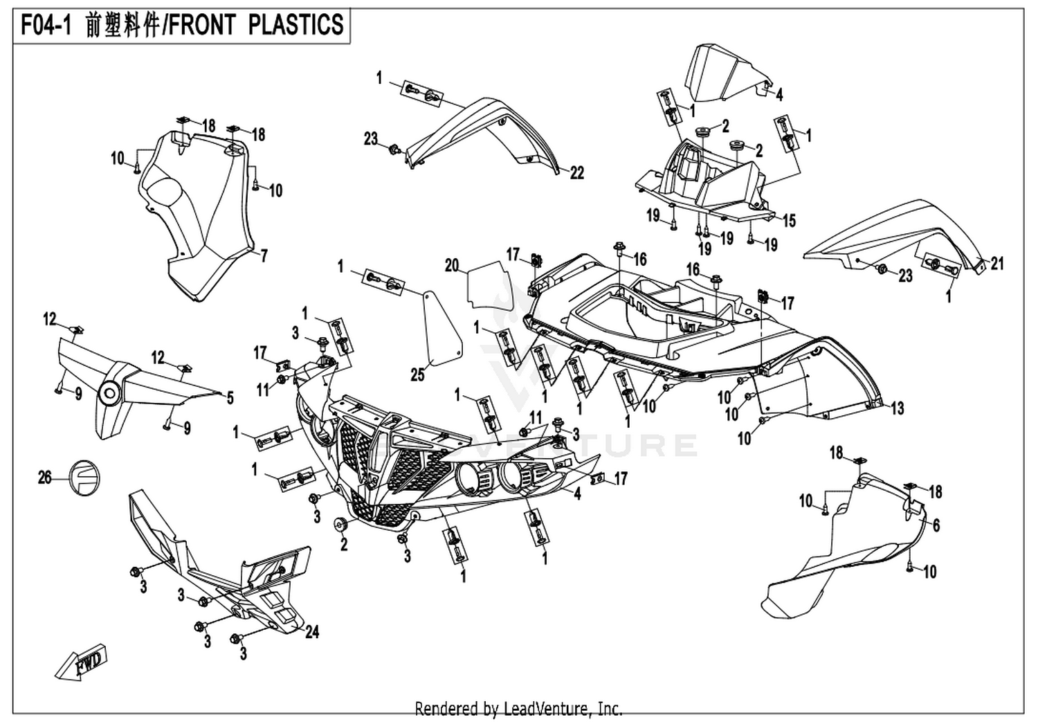 CFORCE 550 2016 Front Plastics exploded diagram