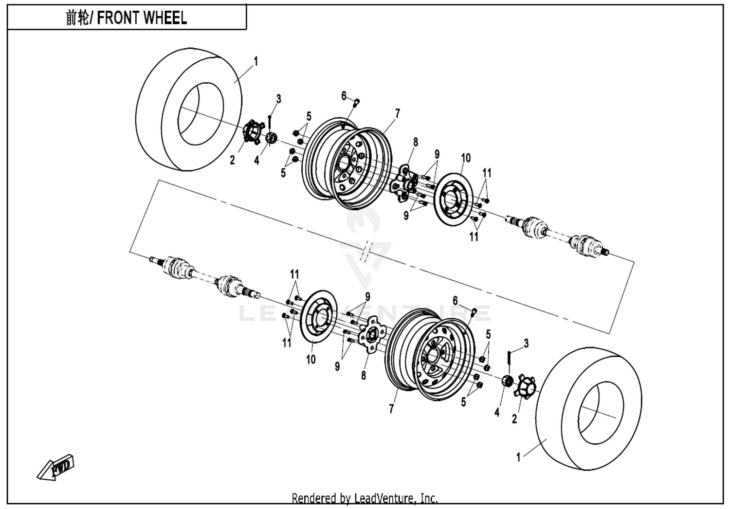 CFORCE 520 2022 Front Wheel 1 exploded diagram