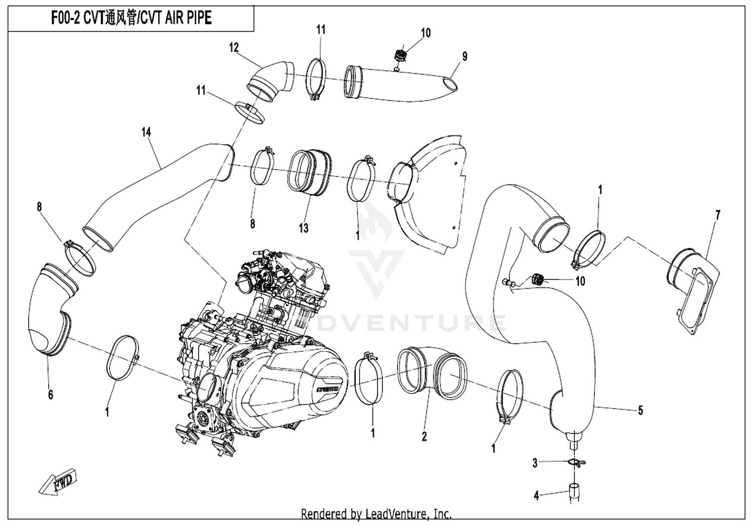ZFORCE 550 2018 Cvt Air Pipe & Side Cover exploded diagram