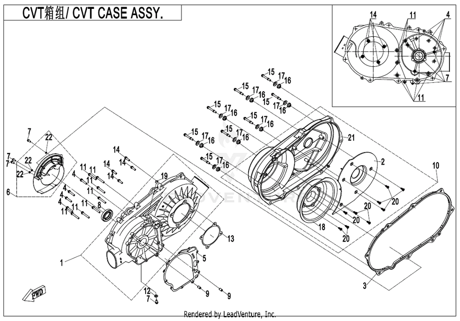 UFORCE 550 2018 Cvt Case Assy. 1 exploded diagram