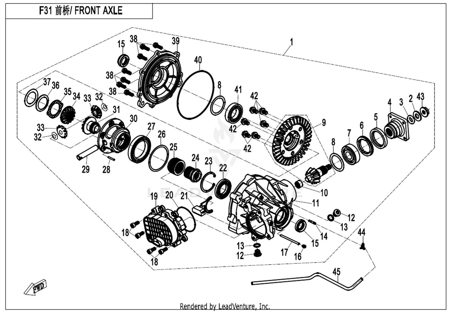 UFORCE 550 2018 Front Axle exploded diagram