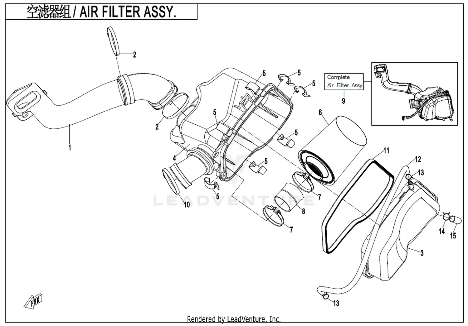 ZFORCE 800 2016 Air Filter Assy exploded diagram