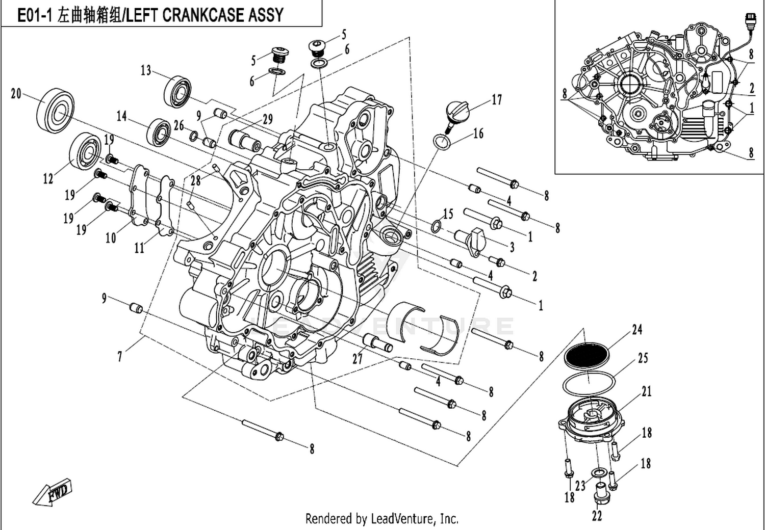 CFORCE 520 2017 Left Crankcase Assy exploded diagram