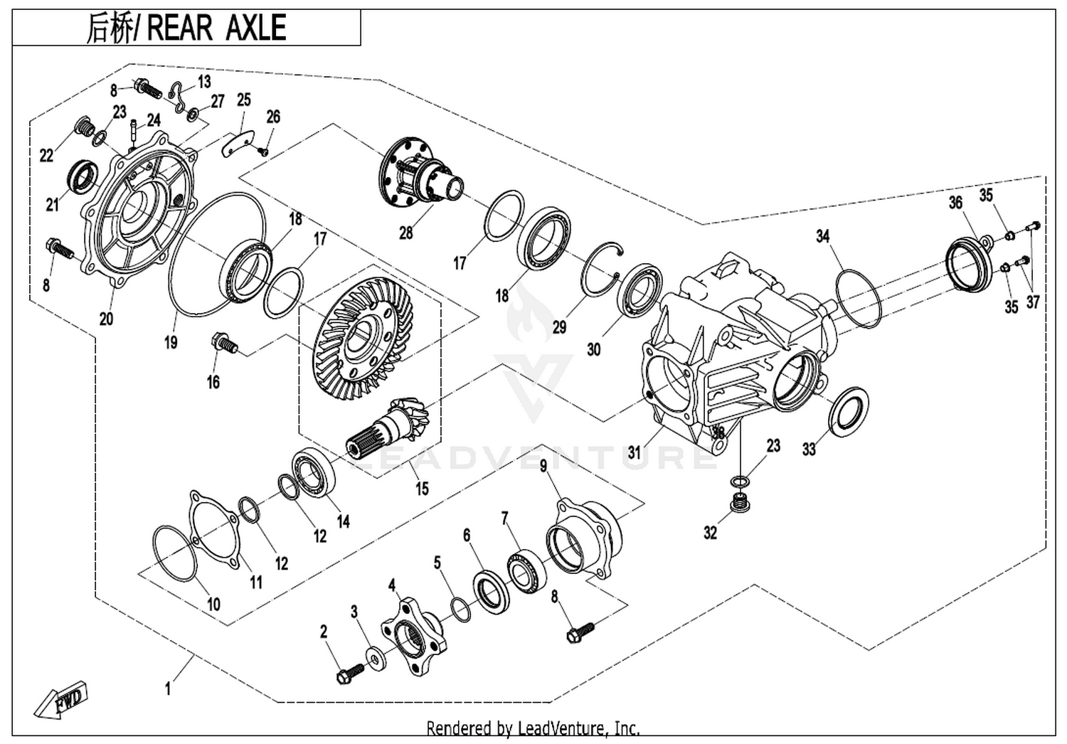 CFORCE 625 TOURING 2022 Rear Axle(Without Differential) exploded diagram