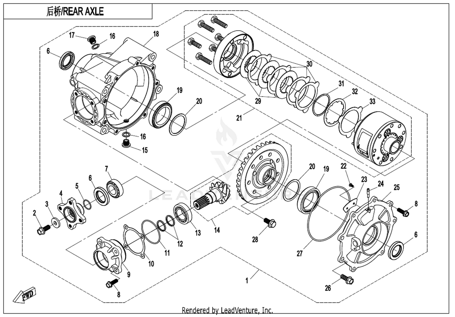 UFORCE 1000 XL 2024 Rear Axle(Automatic Lock Differential ) exploded diagram