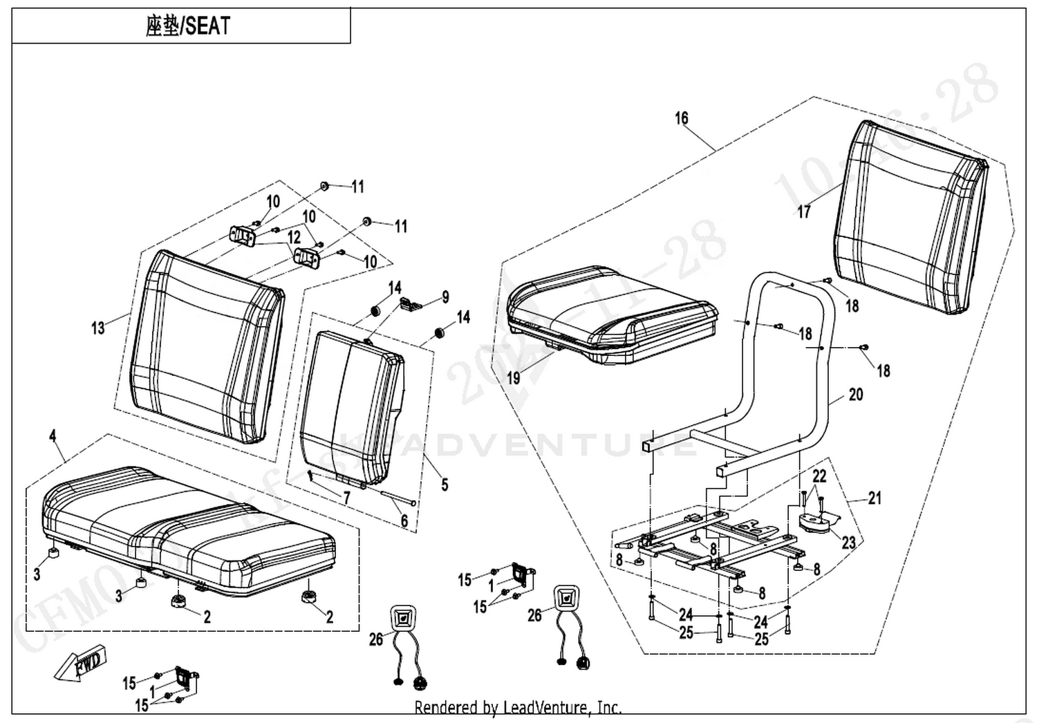 UFORCE 1000 XL 2024 Seat(Heating Equipment) exploded diagram