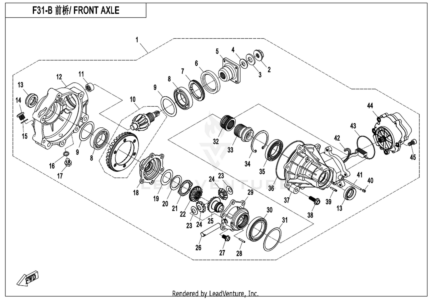 CFMOTO X8 2016 Front Axle exploded diagram