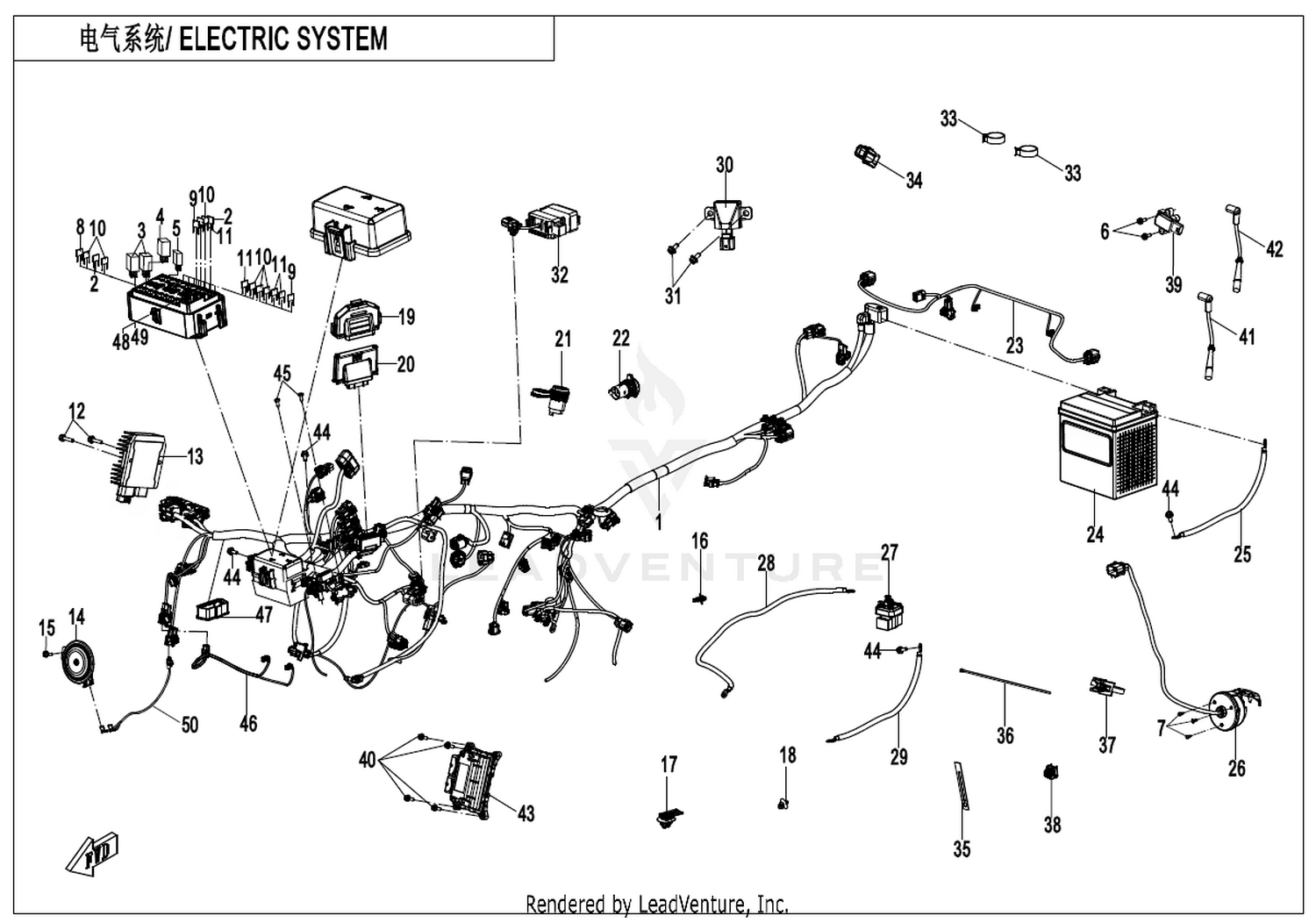 CFORCE 1000 MV 2025 Electric System exploded diagram