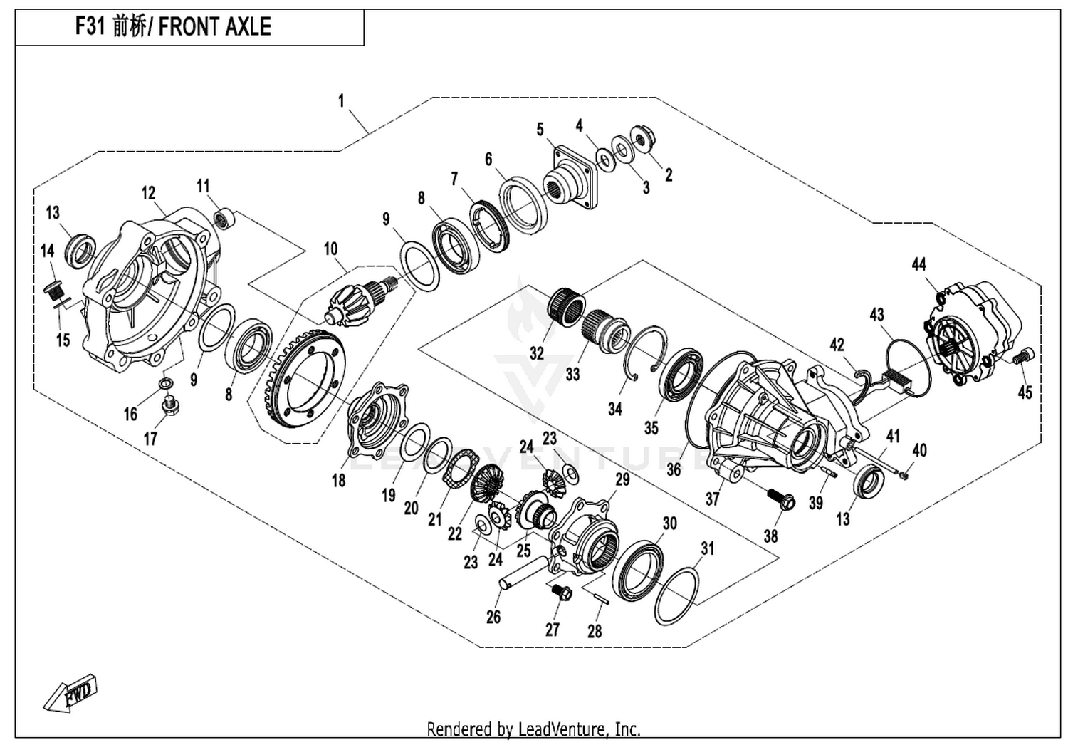 CFMOTO X8 2015 Front Axle exploded diagram