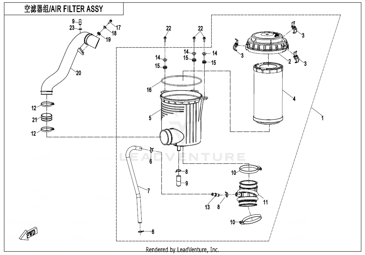 ZFORCE 950 SPORT 2024 Air Filter Assy exploded diagram