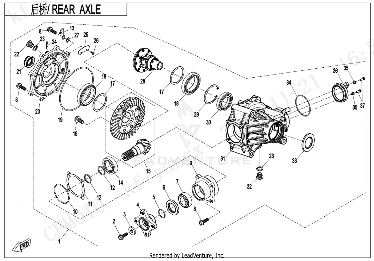 CFORCE 625 TOURING OVERLAND 2025 Rear Axle(Without Differential) exploded diagram