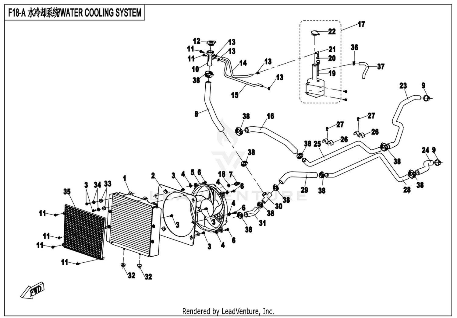 UFORCE 800 2017 Water Cooling System exploded diagram