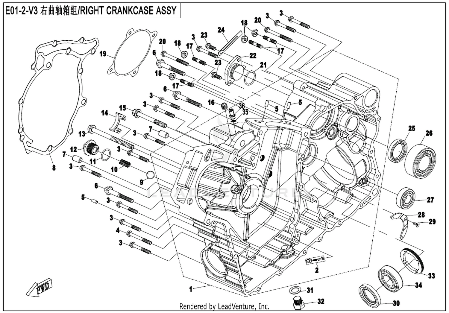 ZFORCE 1000 2017 Right Crankcase Assy 1 exploded diagram