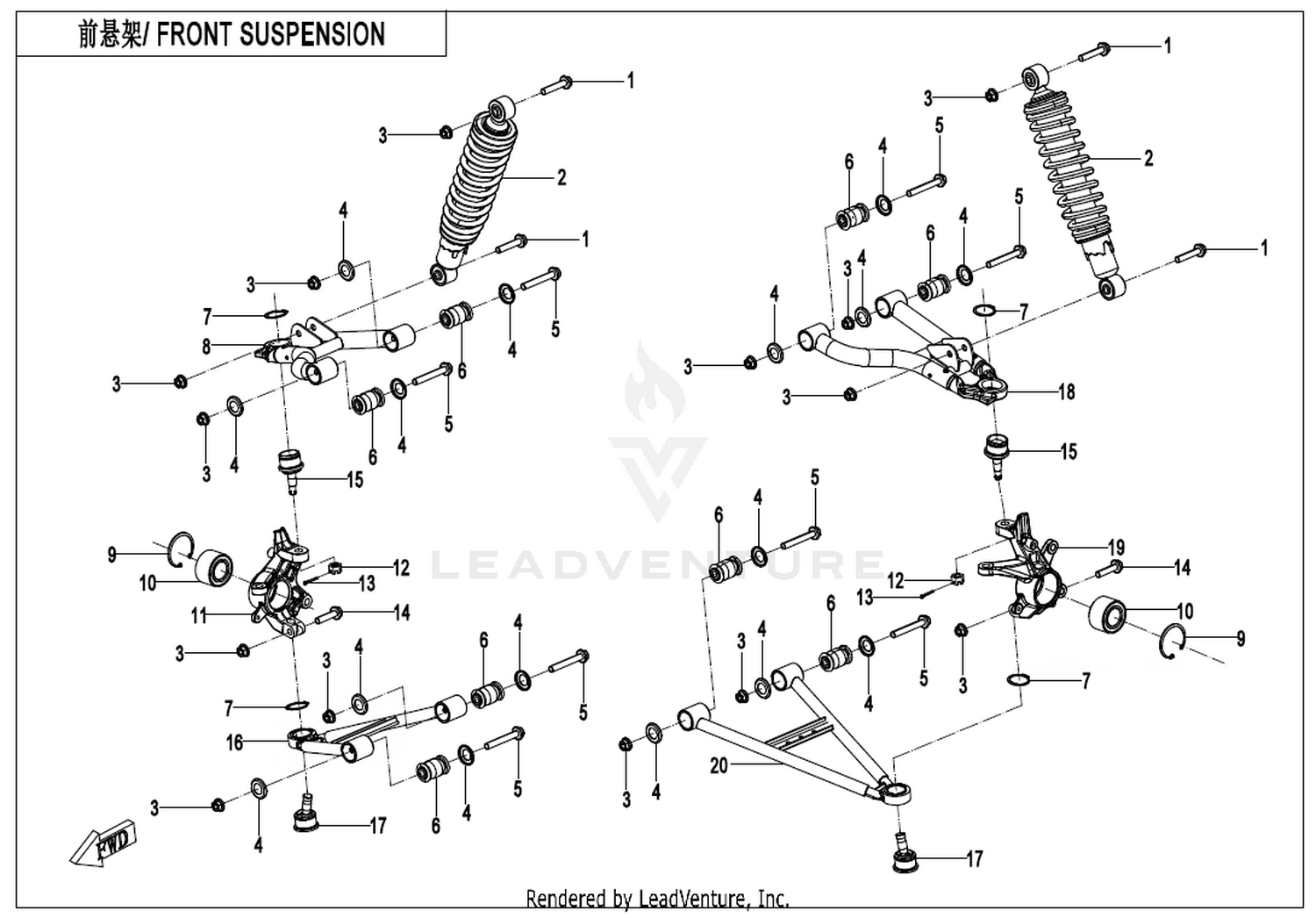 CFORCE 625 TOURING 2021 Front Suspension exploded diagram