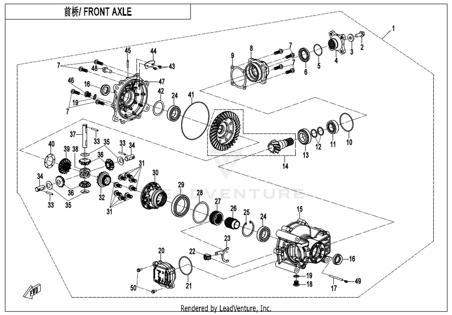 UFORCE 600 2021 Front Axle exploded diagram