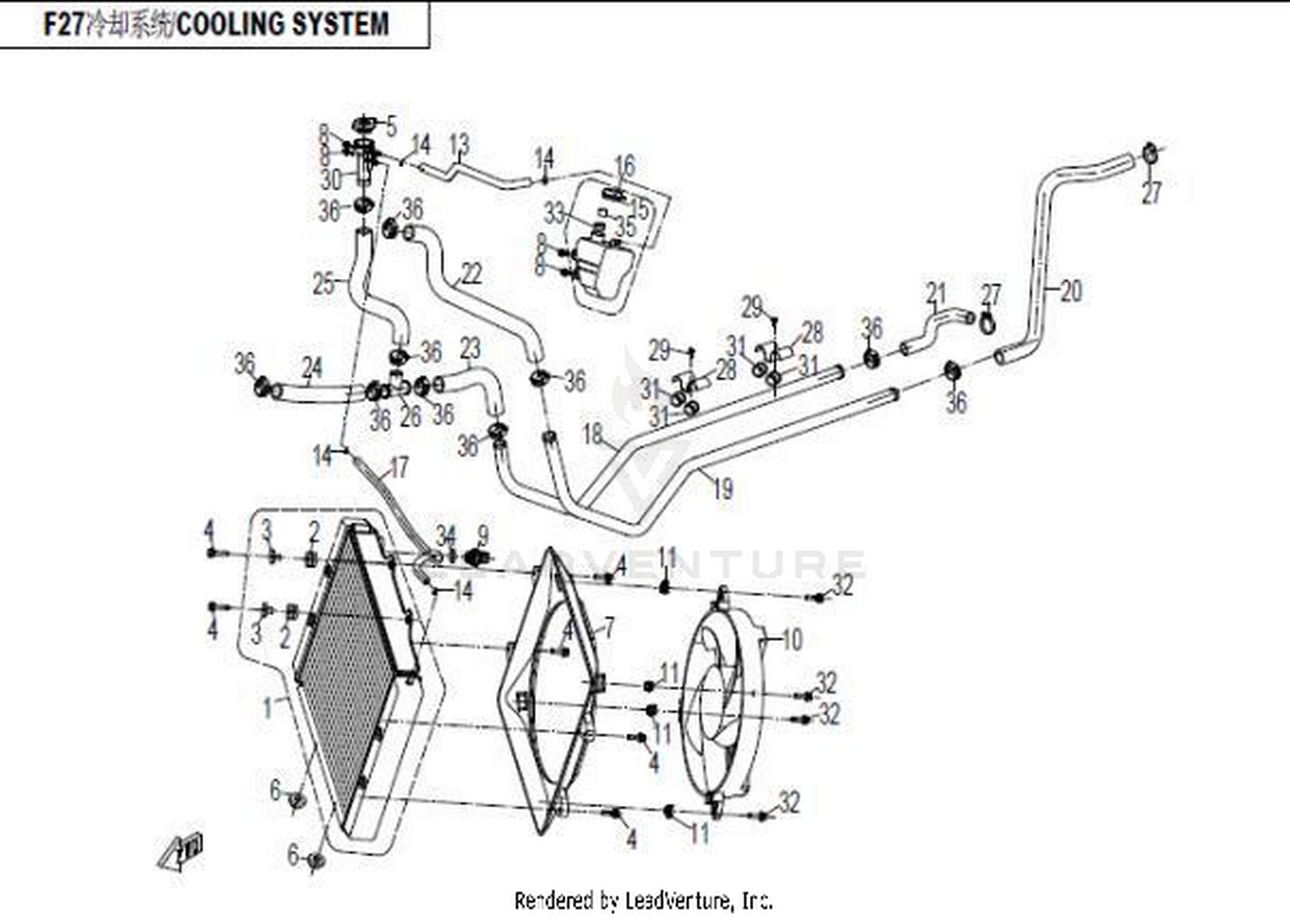 ZFORCE 600 2015 Cooling System exploded diagram