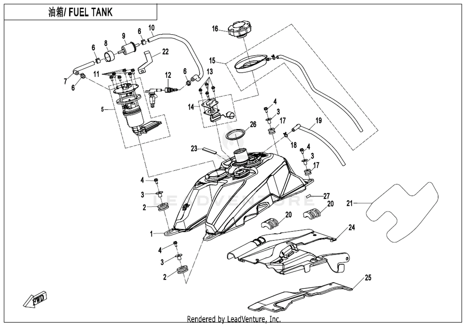 CFORCE 625 TOURING OVERLAND 2026 Fuel Tank exploded diagram