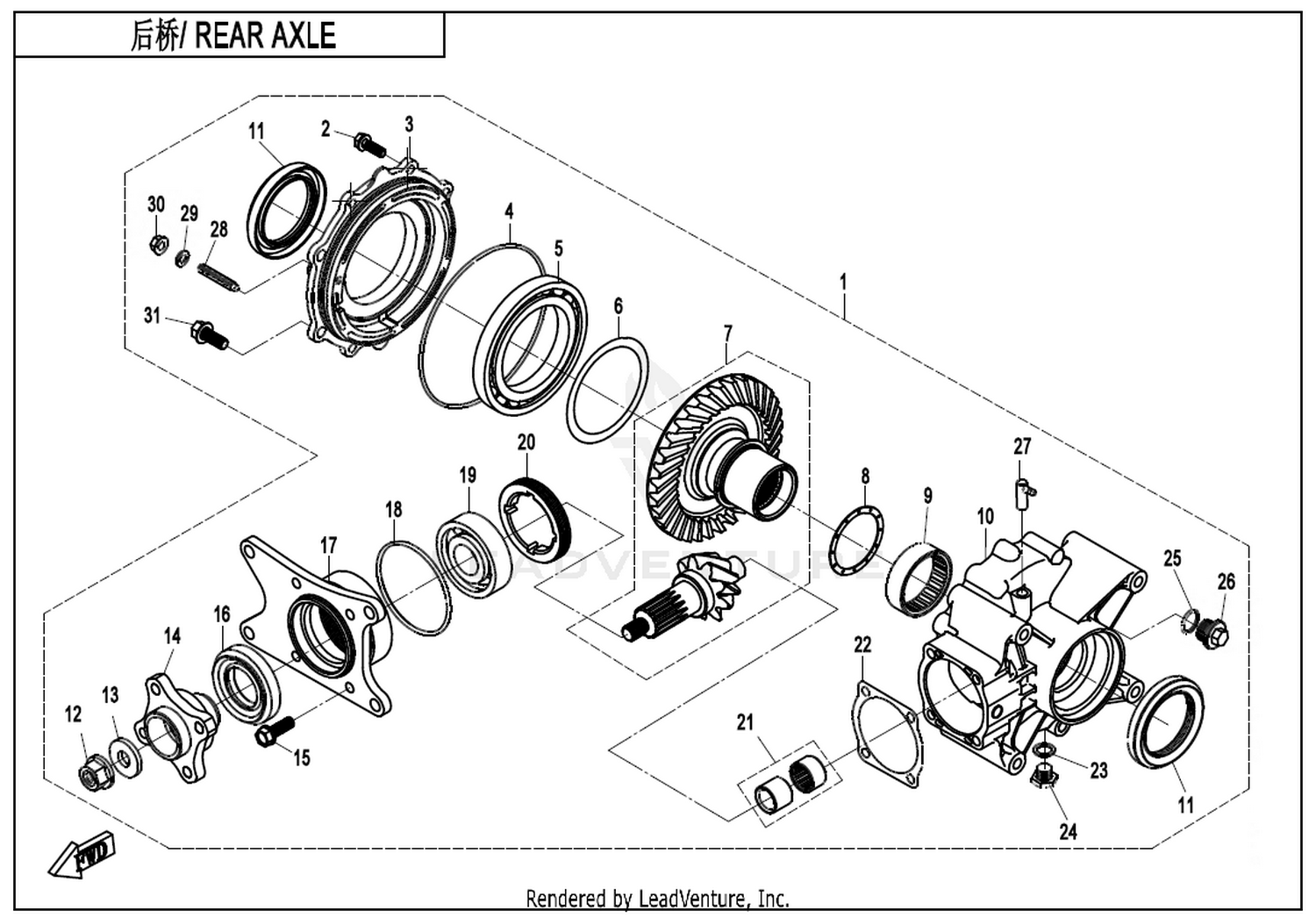 CFORCE 520 2022 Rear Axle exploded diagram