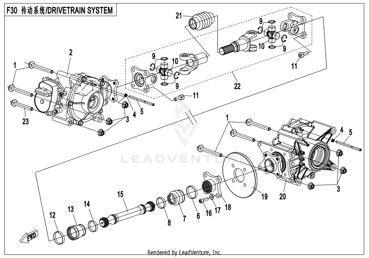 CFORCE 520 2022 Drivetrain System exploded diagram