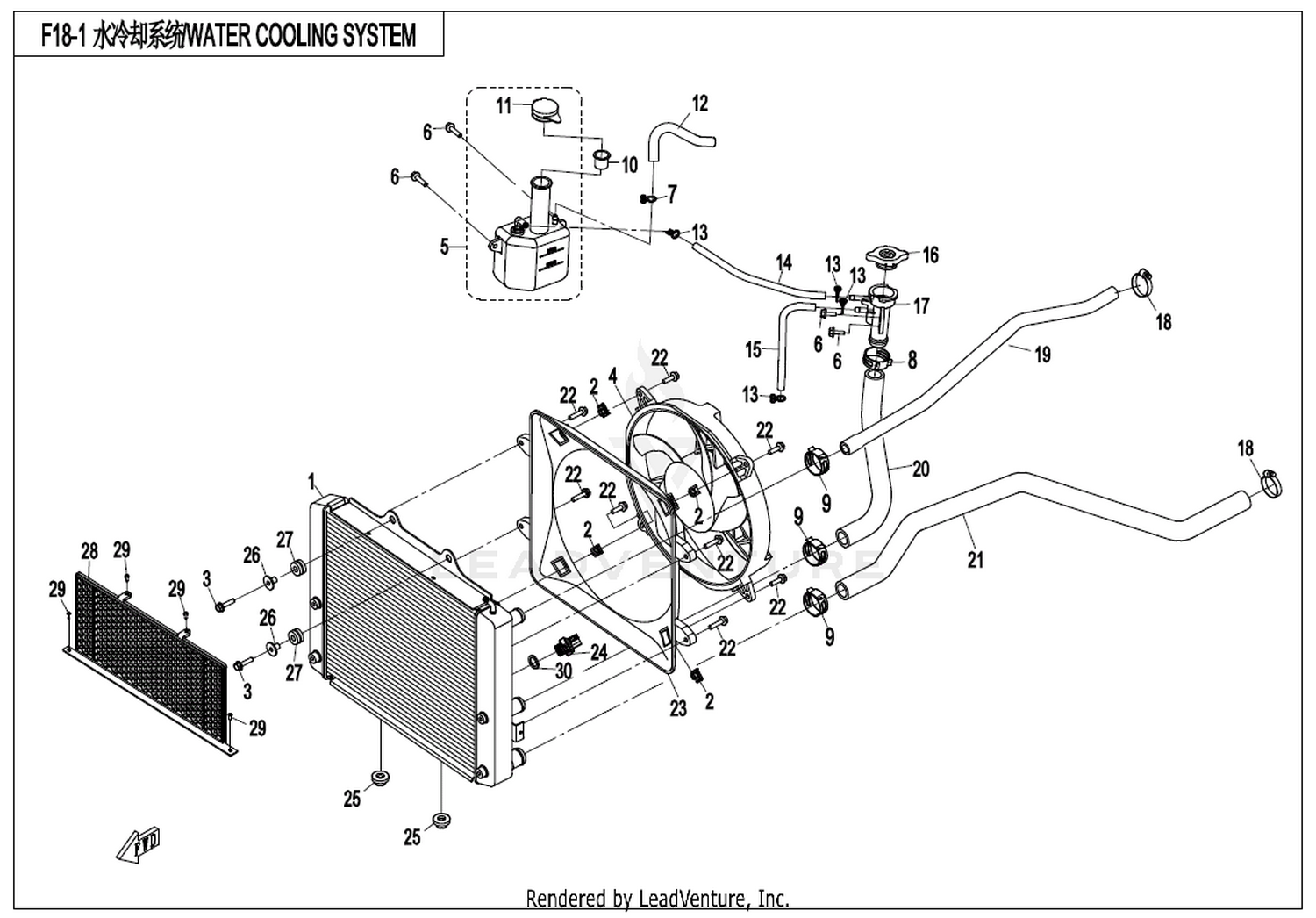 CFMOTO X8 2019 Water Cooling System exploded diagram