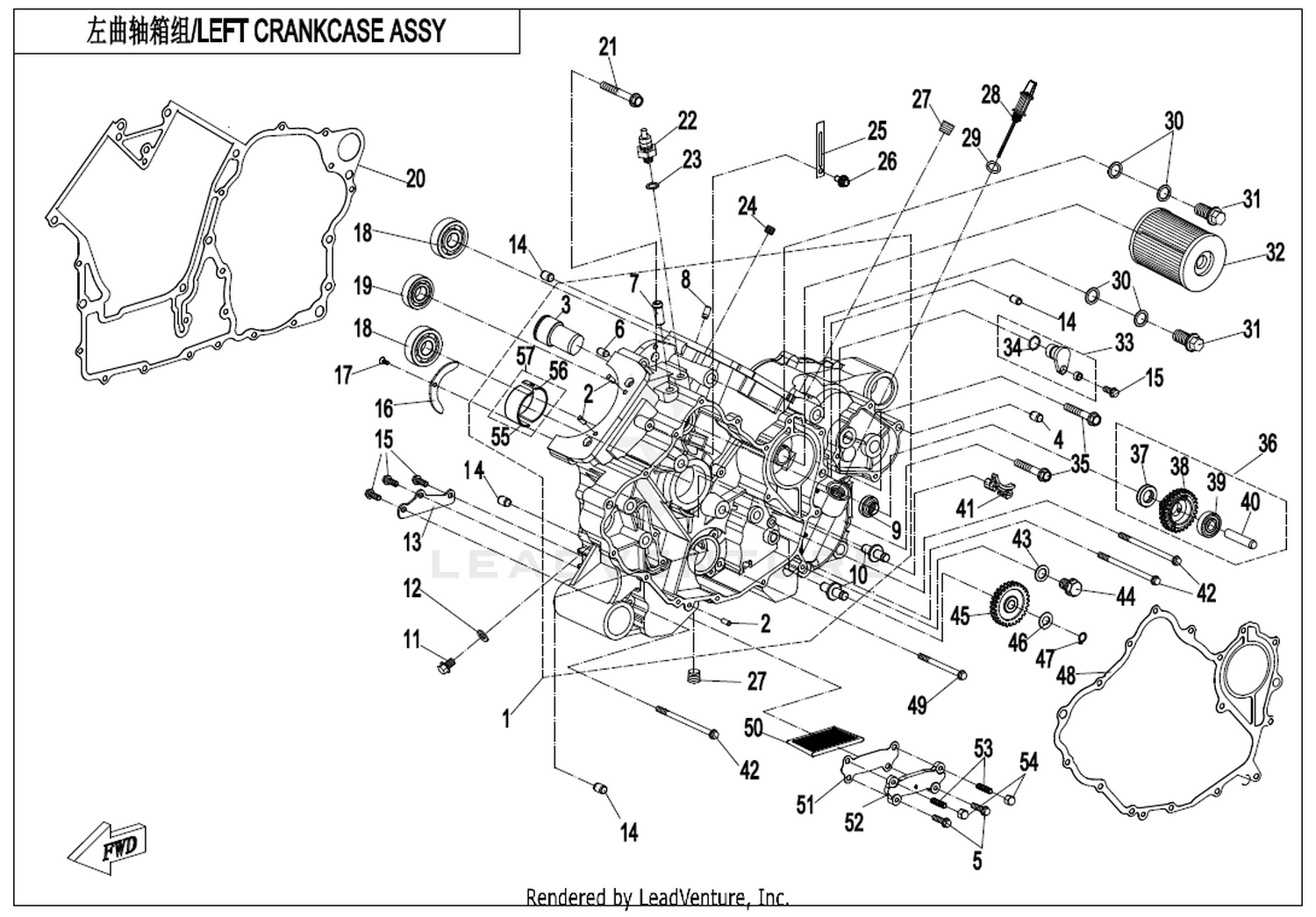 ZFORCE 1000 SPORT R 2024 Left Crankcase Assy exploded diagram