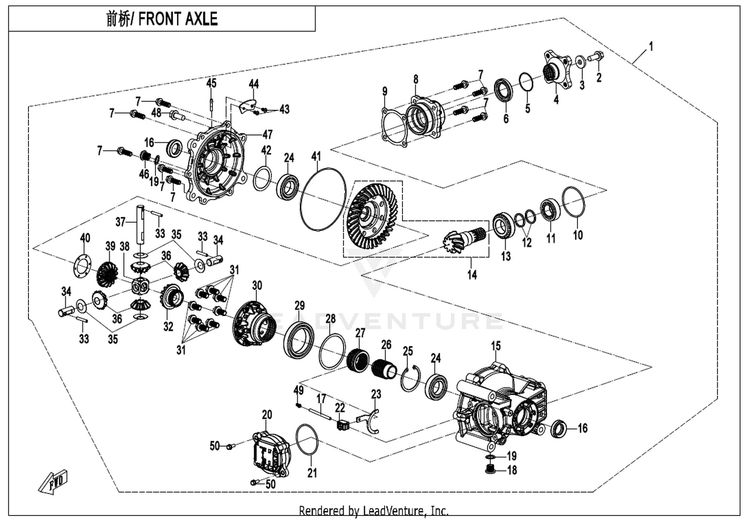 UFORCE 1000 2025 Front Axle exploded diagram
