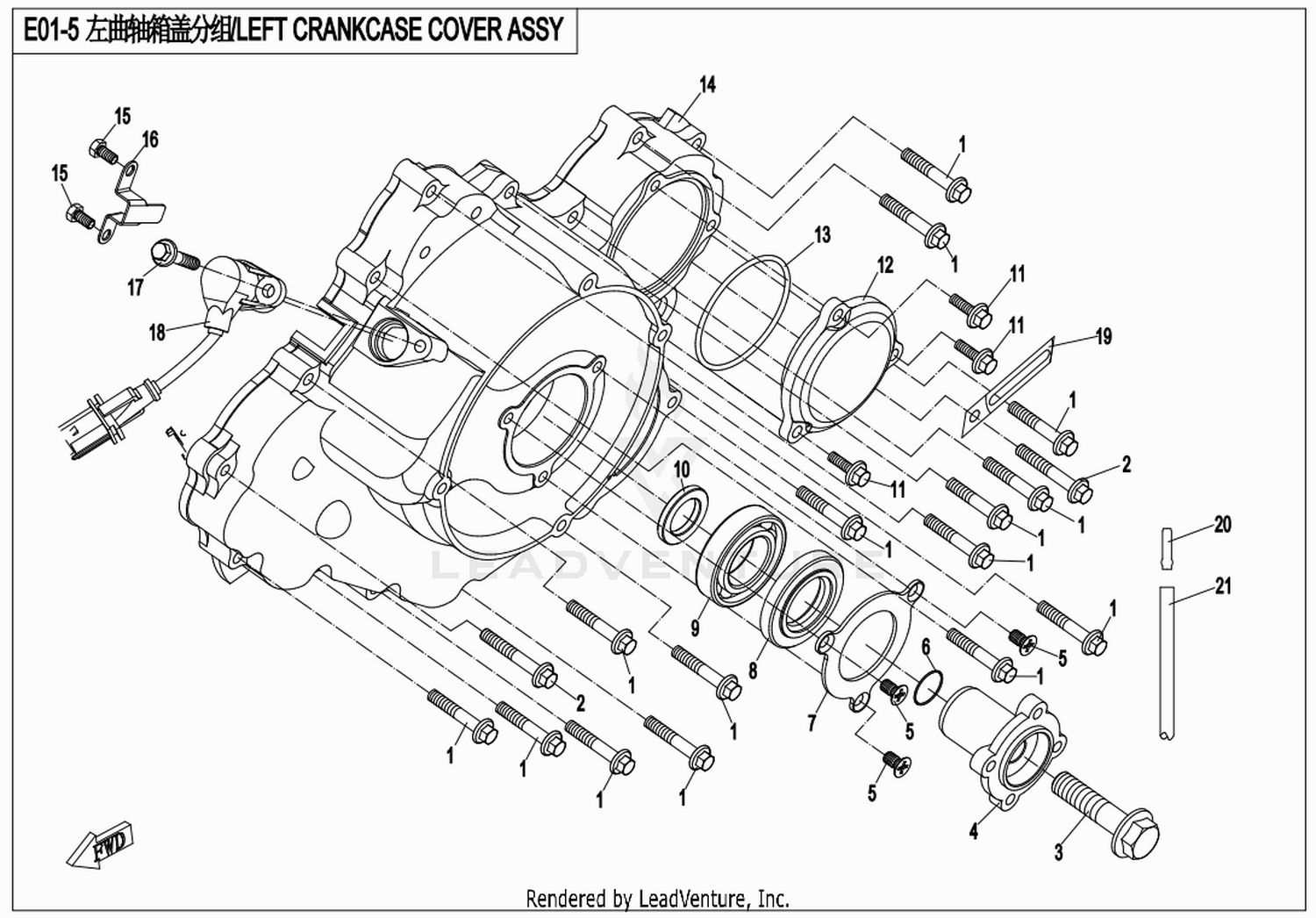 ZFORCE 800 2016 Left Crankcase Cover Assy exploded diagram
