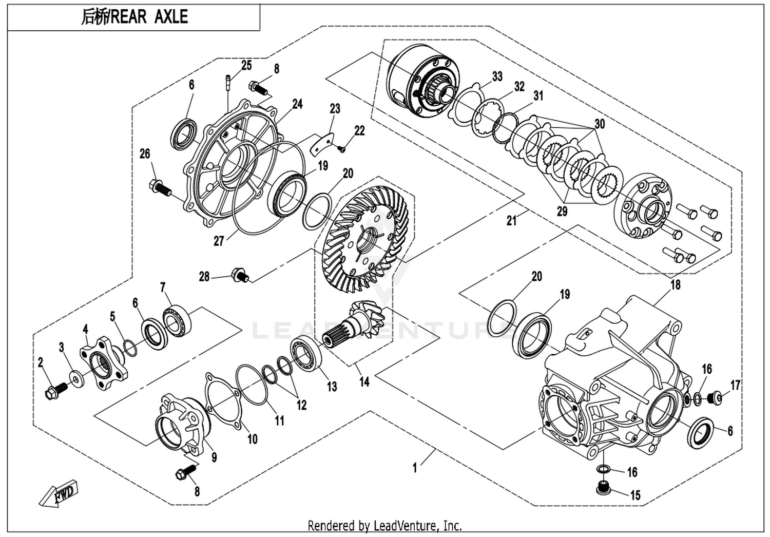CFORCE 850XC 2022 Rear Axle(With Automatic Differential Lock) exploded diagram