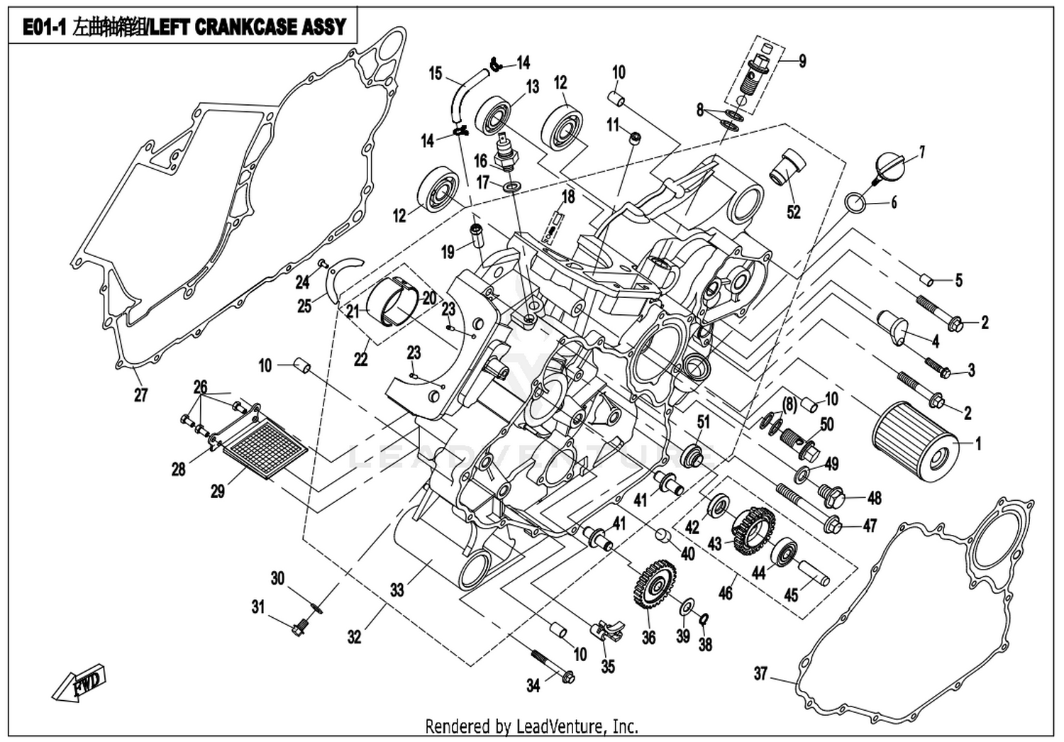 CFMOTO X8 2016 Left Crankcase Assy exploded diagram