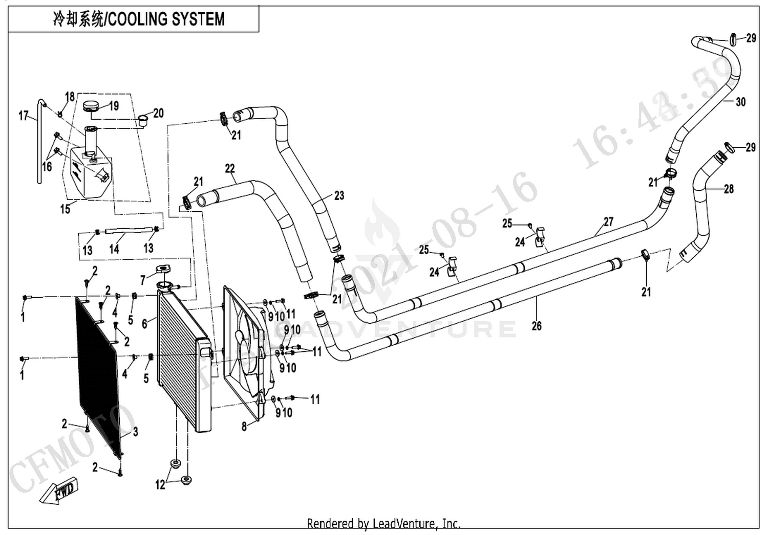 UFORCE 1000 2022 Cooling System exploded diagram