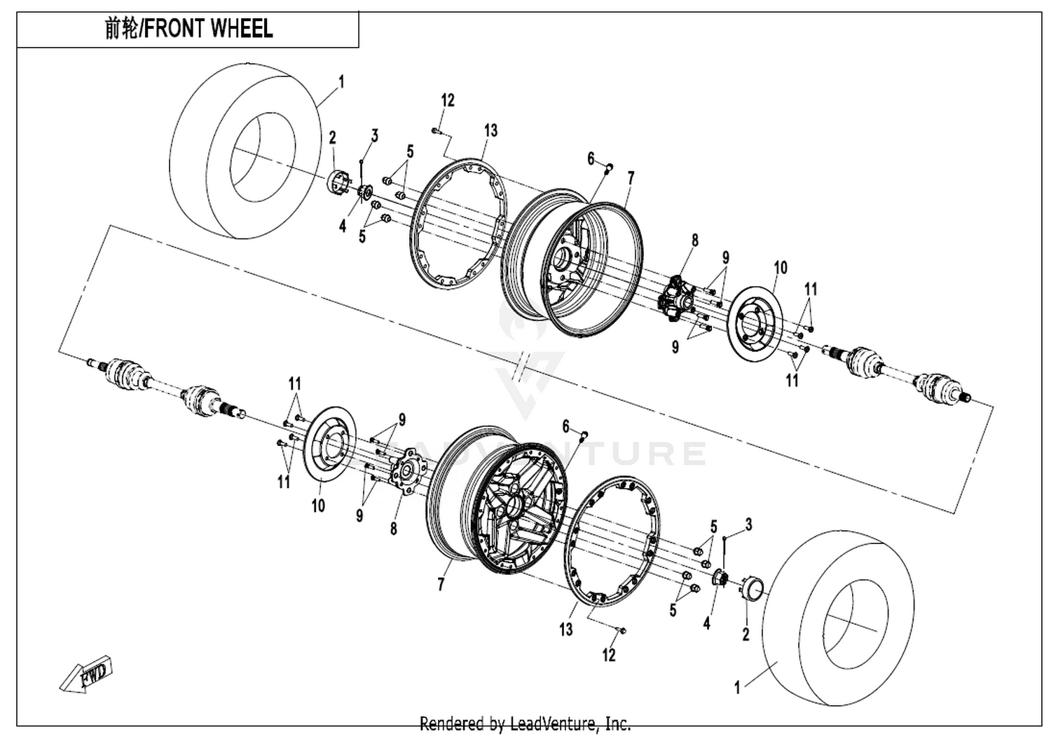 CFORCE 1000 MV 2026 Front Wheel(14 Inch) exploded diagram
