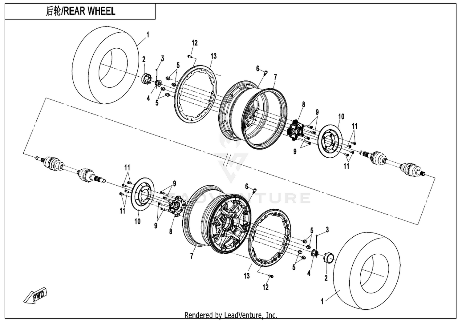 CFORCE 1000 MV 2026 Rear Whee(12 Inch) exploded diagram