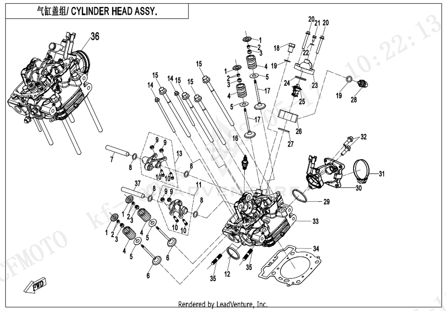 CFORCE 625 TOURING OVERLAND 2025 Cylinder Head Assy.(Without Fuel Vaporization System) exploded diagram