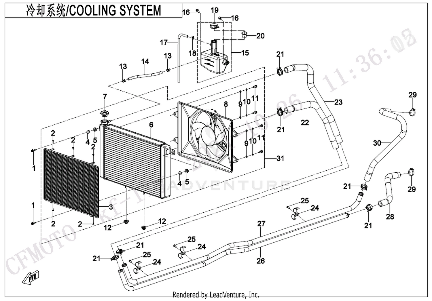 UFORCE 1000 XL 2024 Cooling System exploded diagram
