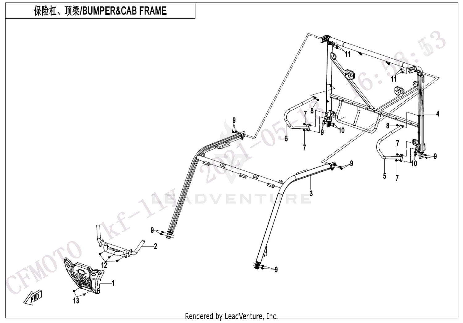 UFORCE 600 2021 Bumper & Cab Frame exploded diagram