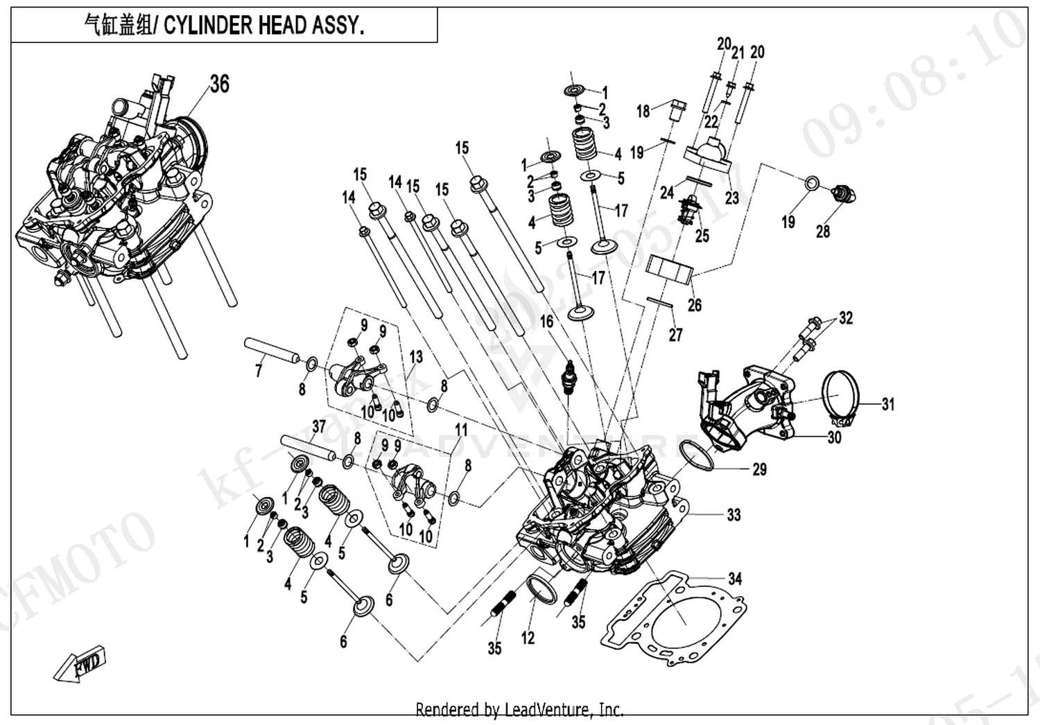 CFORCE 625 TOURING OVERLAND 2025 Cylinder Head Assy.(With Fuel Vaporization System) exploded diagram