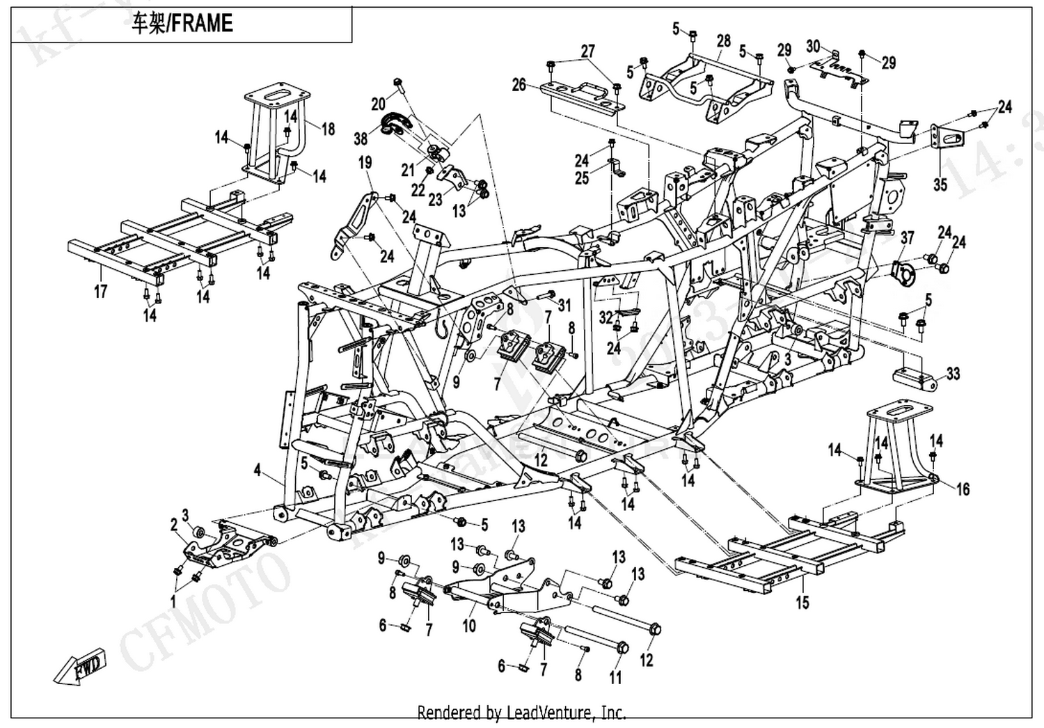 CFORCE 625 TOURING OVERLAND 2026 Frame exploded diagram