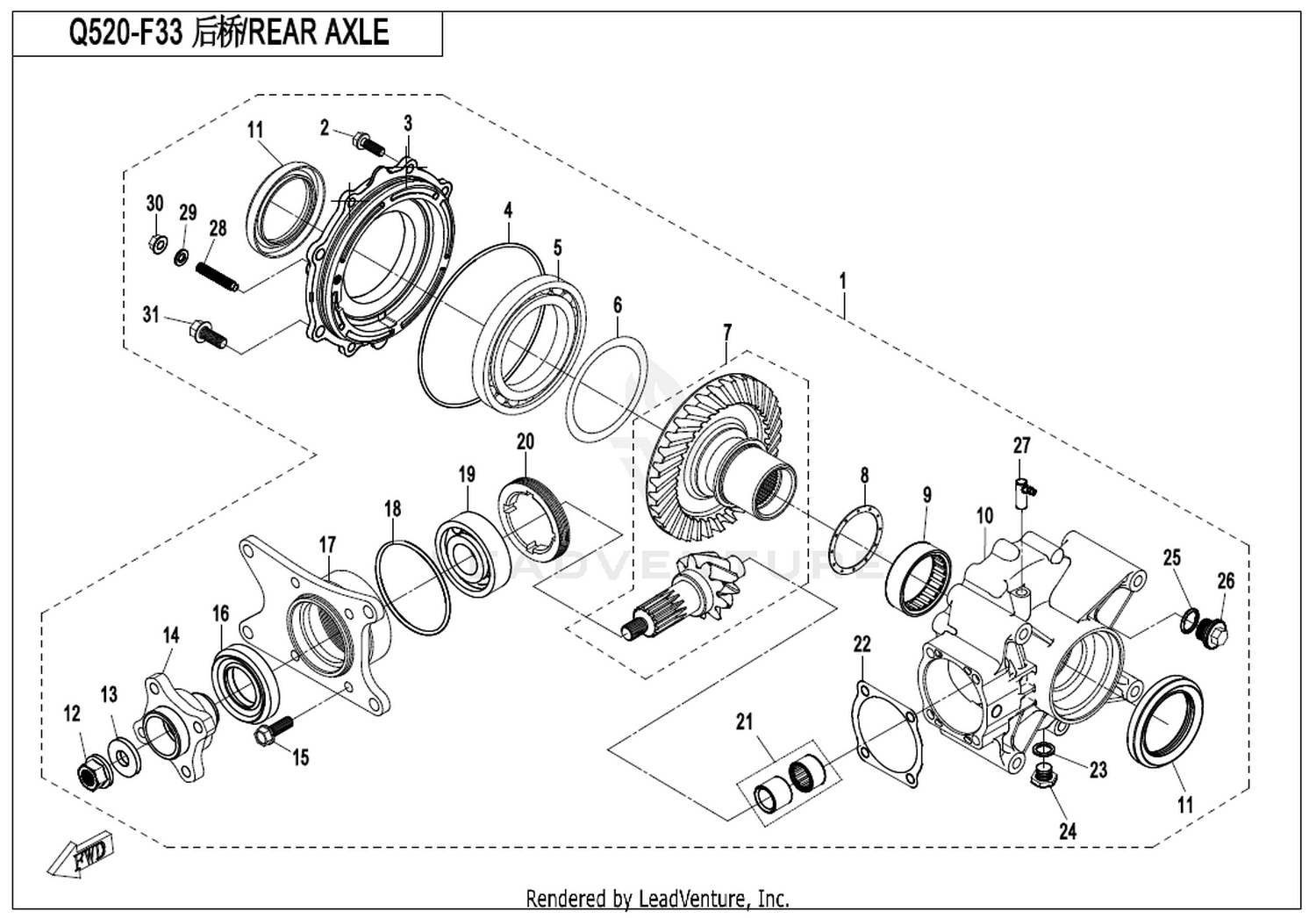 CFMOTO X8 2019 Rear Axle exploded diagram