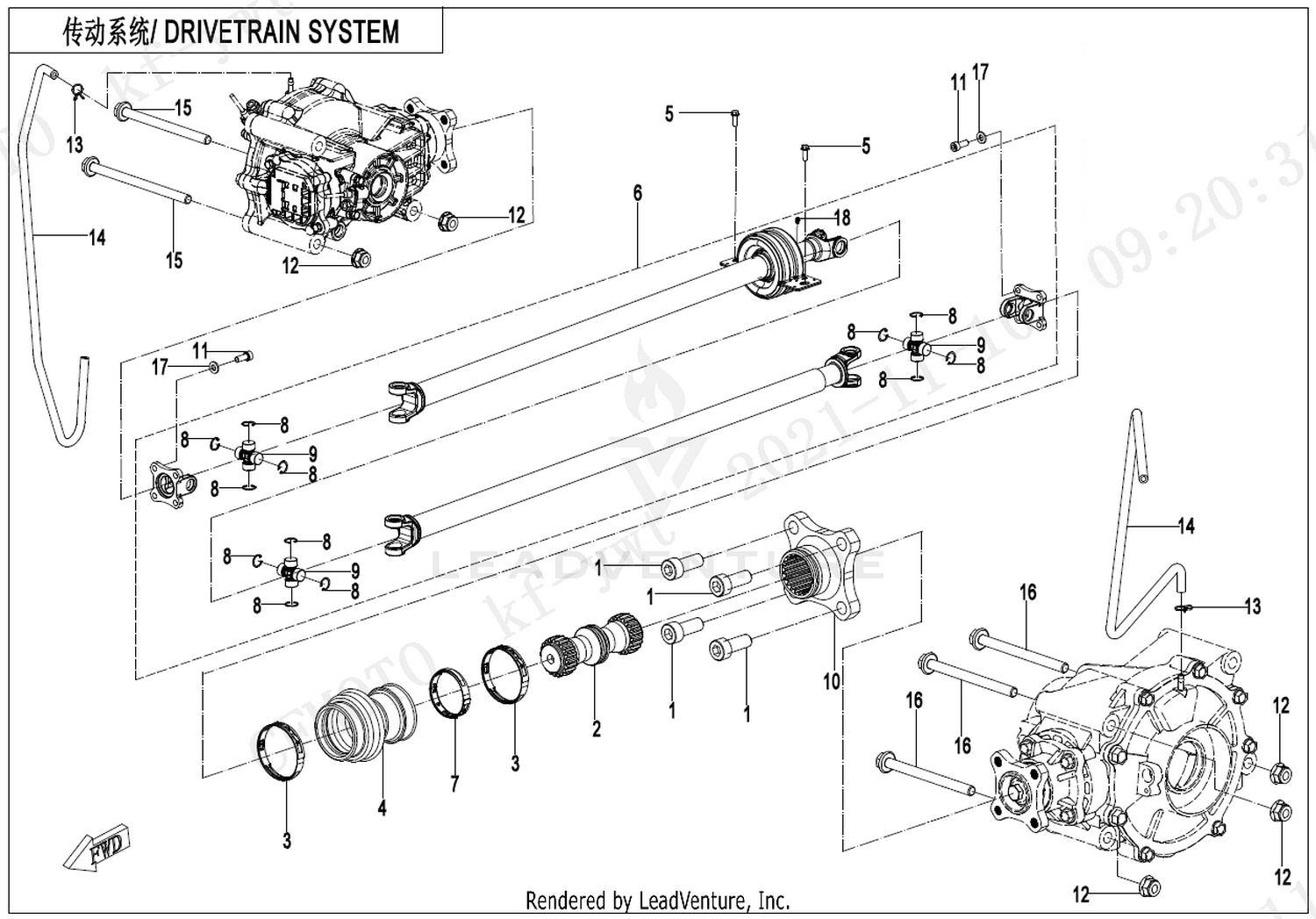 UFORCE 1000 XL 2024 Drivetrain System exploded diagram