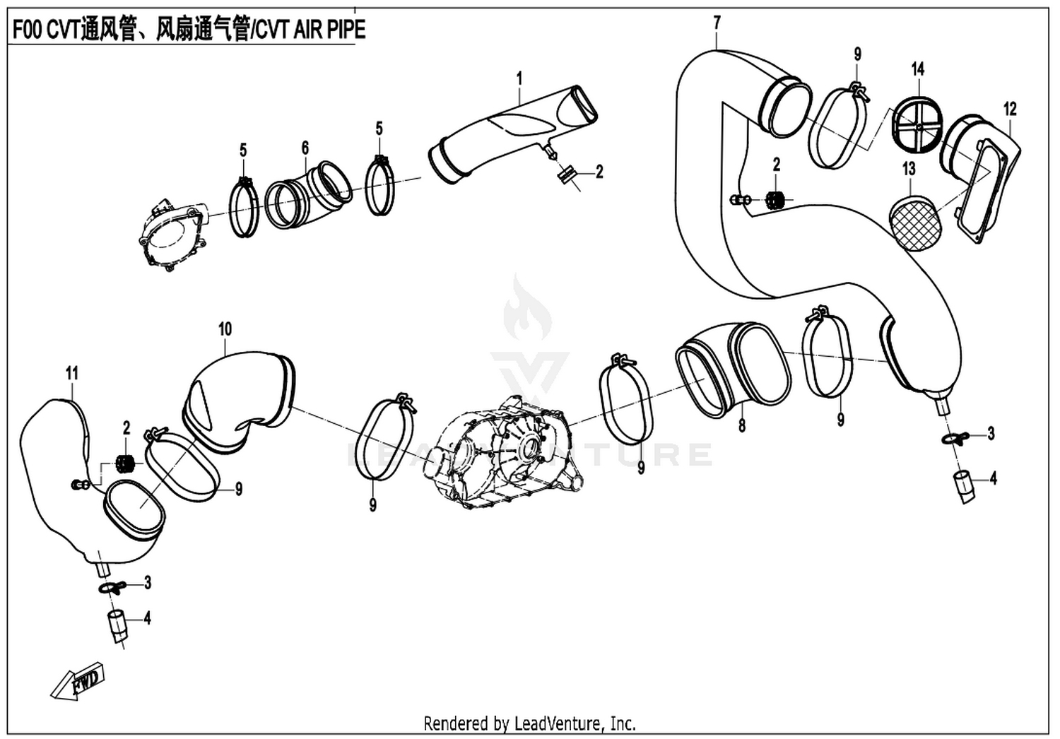 ZFORCE 800 2016 Cvt Air Pipe & Side Cover exploded diagram