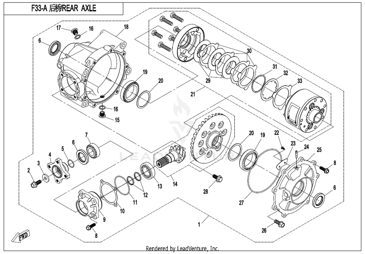 ZFORCE 550 2018 Rear Axle(Automatic Differential Lock) exploded diagram