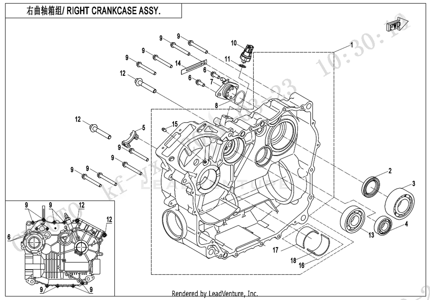 UFORCE 600 2022 Right Crankcase Assy exploded diagram